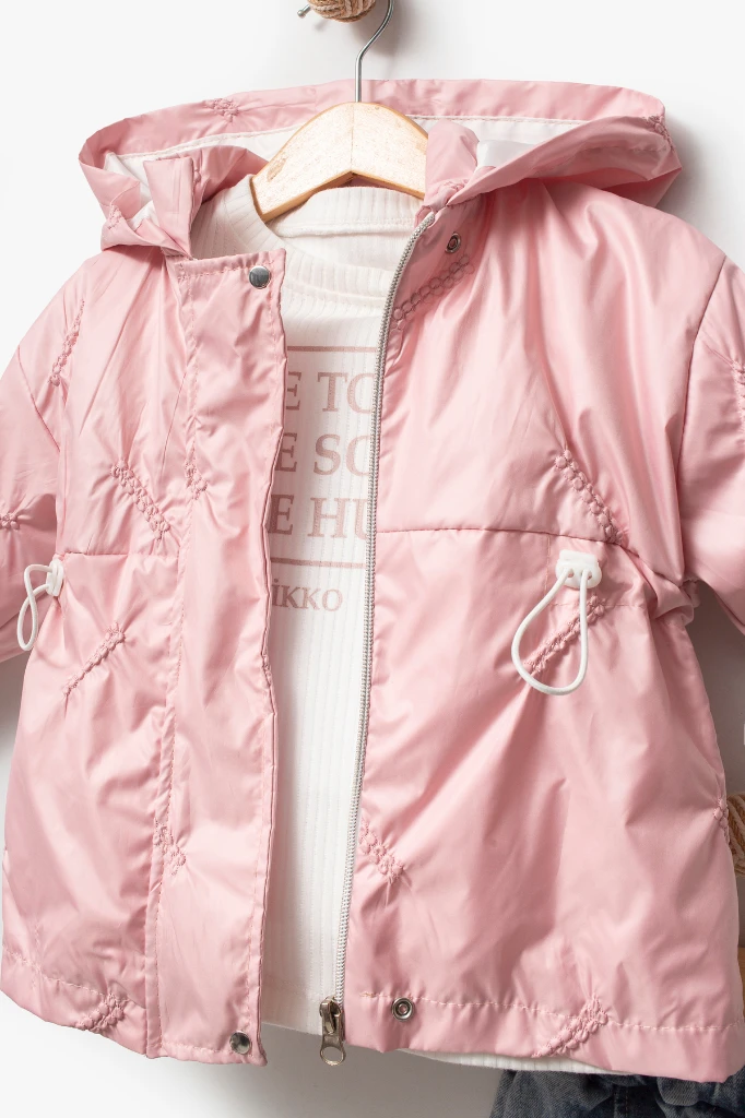 3'lü Kapüşonlu Kız Bebek Mont & Pantolon Bayramlık Takım 9083 - PEMBE