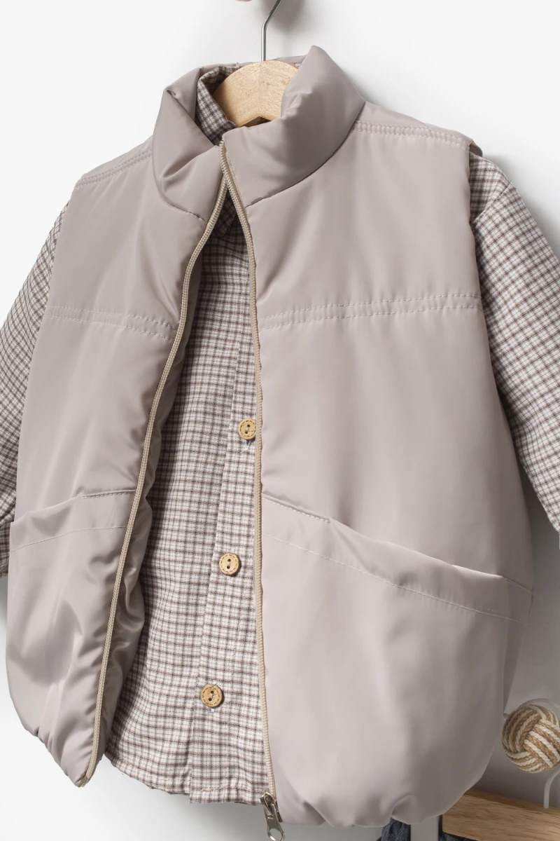 Ekose Gömlekli Yelekli Bayramlık 3'lü Erkek Çocuk Takımı 9081 - KAHVERENGİ