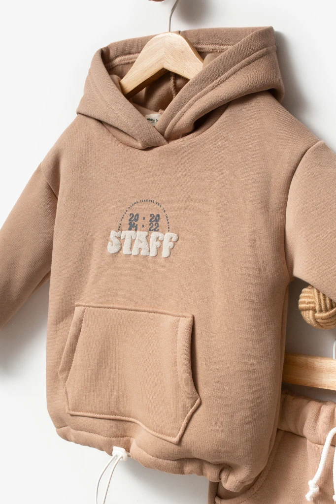 Sırt Baskılı Unisex Çocuk Sweat Eşofman Takımı 8175 - AÇIK KAHVERENGİ