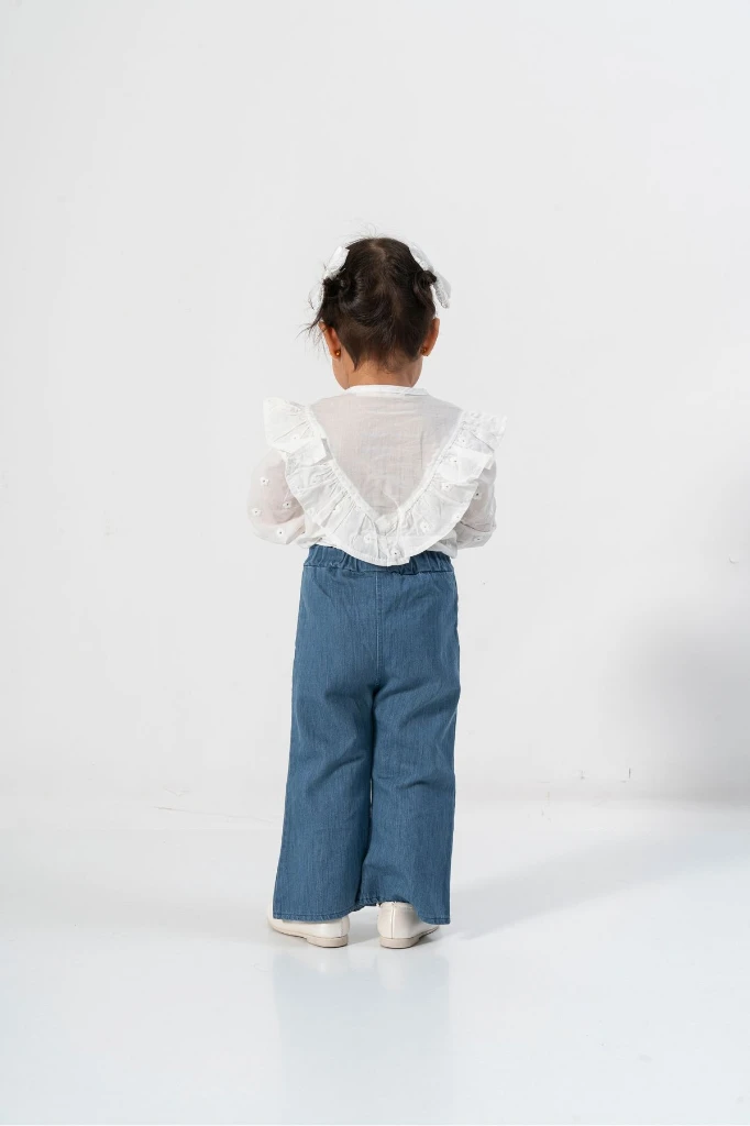 Kız Bebek Fırfırlı Gömlek ve Kot Pantolon İkili Takım 9068 - LACİVERT