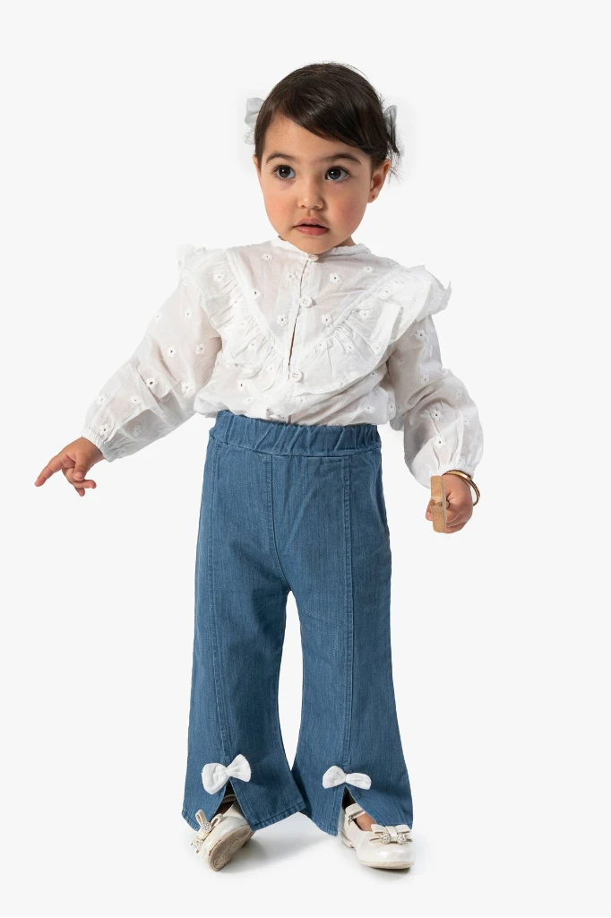 Kız Bebek Fırfırlı Gömlek ve Kot Pantolon İkili Takım 9068 - LACİVERT