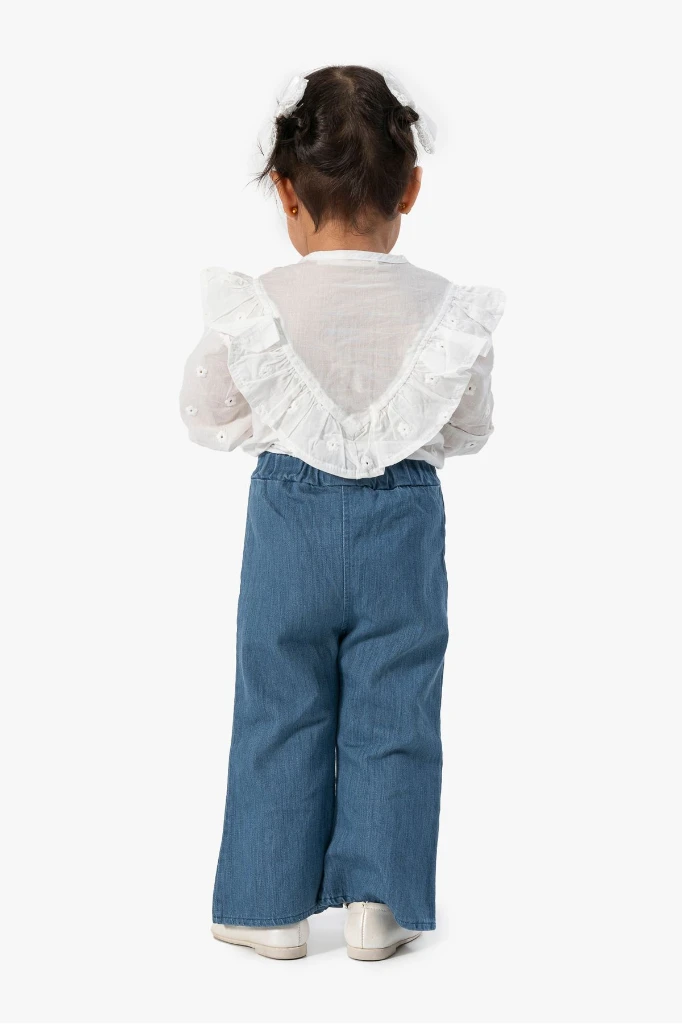 Kız Bebek Fırfırlı Gömlek ve Kot Pantolon İkili Takım 9068 - LACİVERT