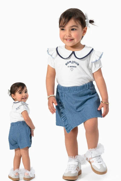Kız Bebek Kot Şort Etek 2'li Takım 3606 - LACİVERT