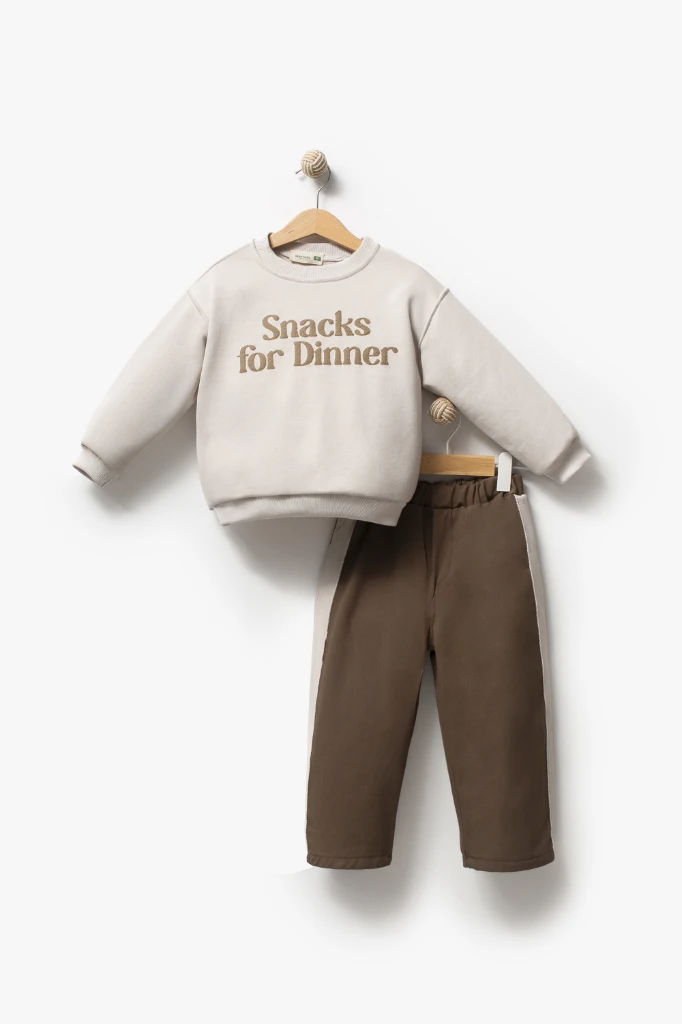 Sweatshirt ve Pantolon İkili Çocuk Kombini 9078 - KAHVERENGİ