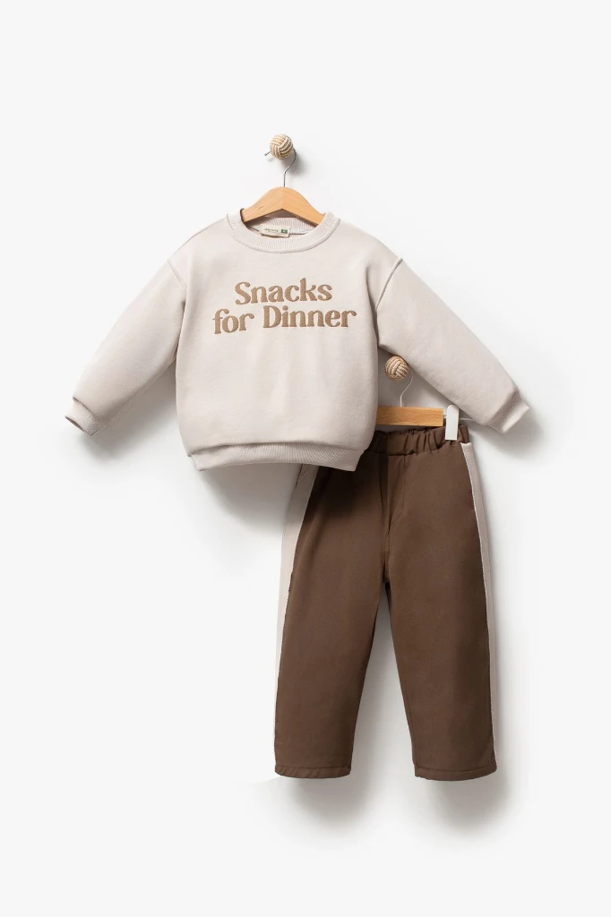 Sweatshirt ve Pantolon İkili Çocuk Kombini 9078 - KAHVERENGİ