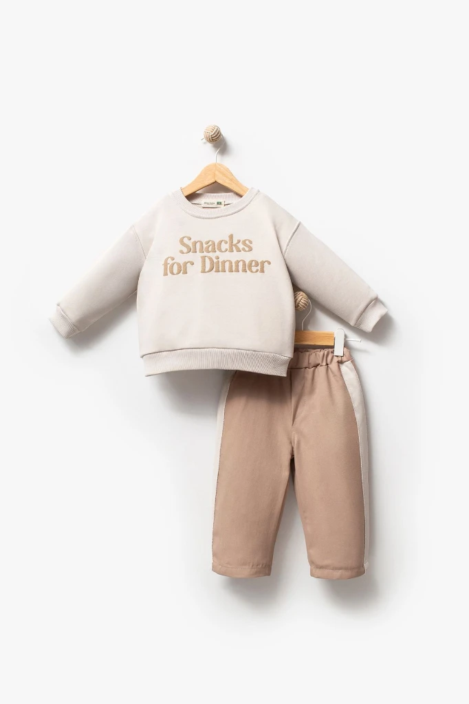 Sweatshirt ve Pantolon İkili Çocuk Kombini 9078 - VİZON