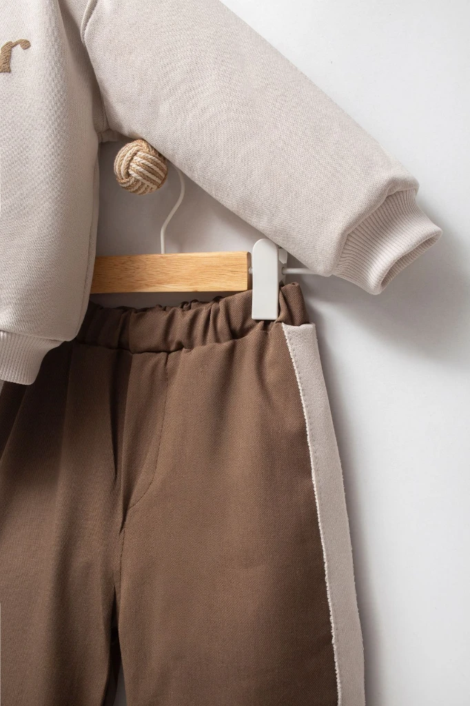 Sweatshirt ve Pantolon İkili Çocuk Kombini 9078 - KAHVERENGİ