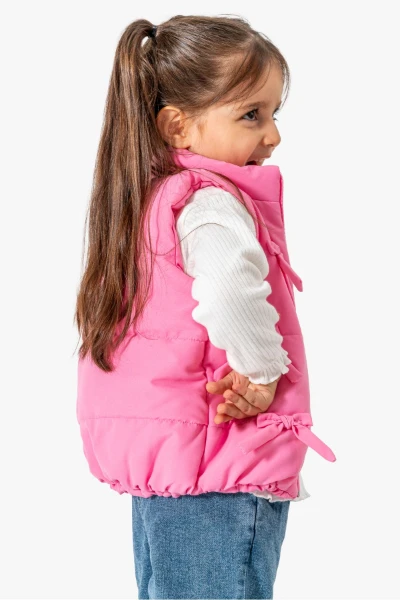 Fiyonklu Şişme Yelekli 3'lü Kız Bebek Takım 9072 - PEMBE