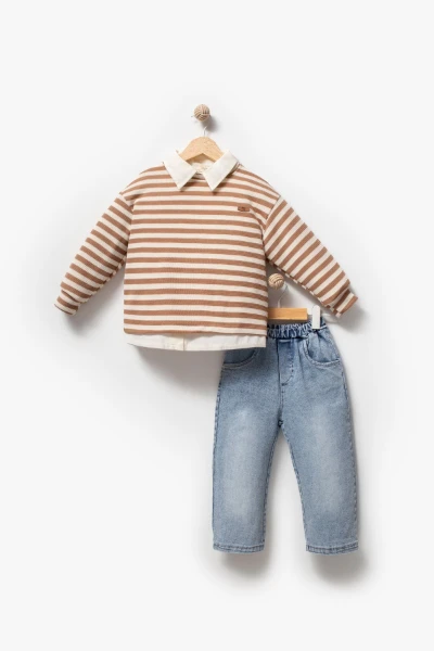 Gömlek Sweat Pantolon Takımı 9071 - KAHVERENGİ