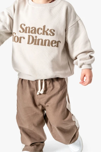 Sweatshirt ve Pantolon İkili Çocuk Kombini 9078 - KAHVERENGİ
