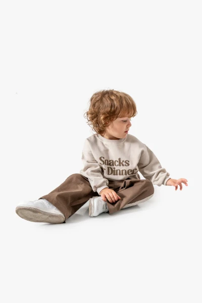 Sweatshirt ve Pantolon İkili Çocuk Kombini 9078 - KAHVERENGİ