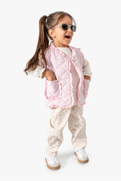 Fırfırlı Yelekli 3'lü Bebek Takımı 9076 - PEMBE