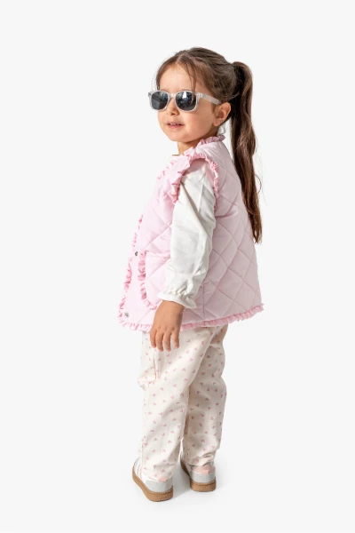 Fırfırlı Yelekli 3'lü Bebek Takımı 9076 - PEMBE