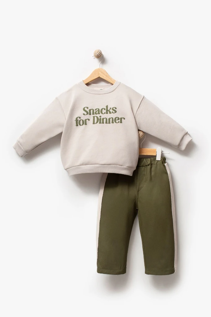 Sweatshirt ve Pantolon İkili Çocuk Kombini 9078 - YEŞİL
