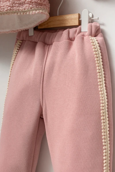 Peluş Ceketli Günlük Kız Bebek Takım 8167 - PEMBE