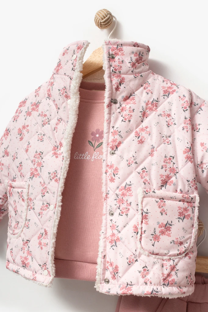 Çiçek Desenli 3’lü Bebek Takım 8170 - PEMBE