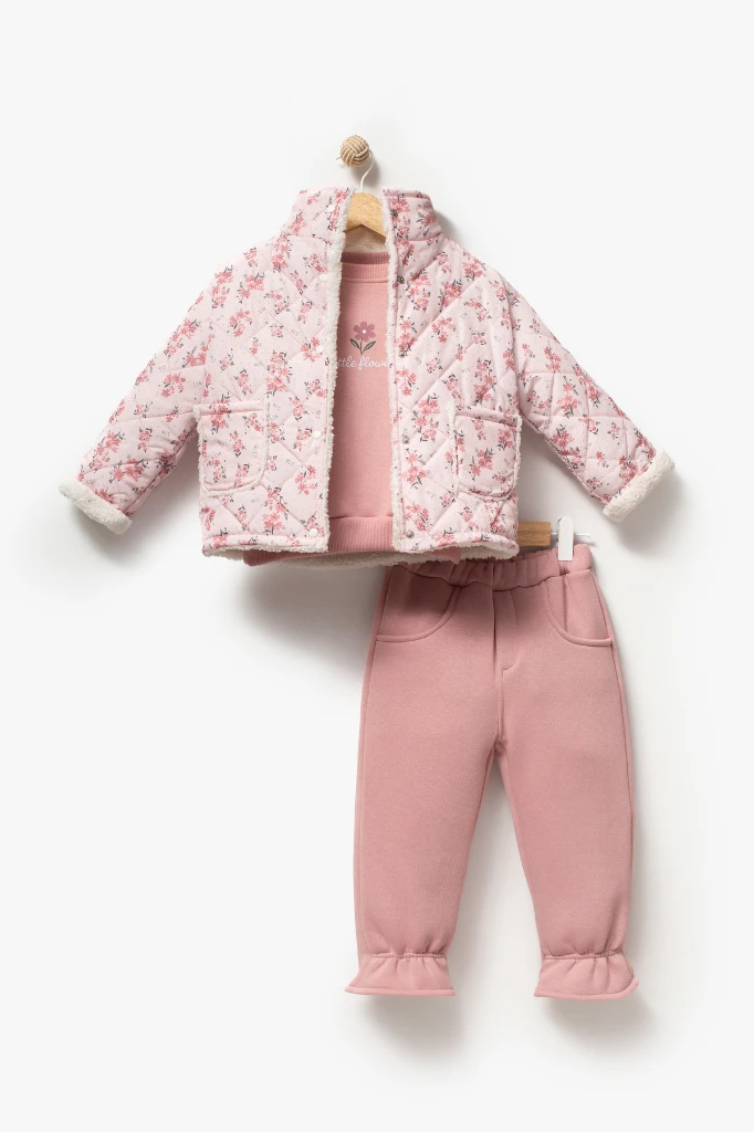 Çiçek Desenli 3’lü Bebek Takım 8170 - PEMBE