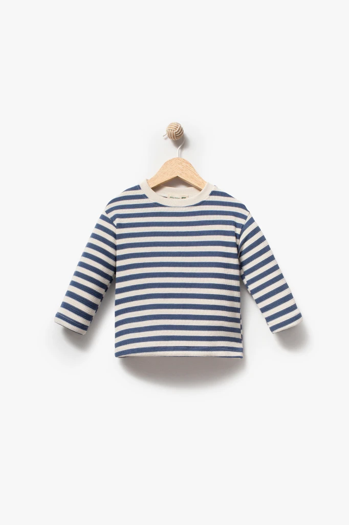 Çizgili Sweatshirt ve Kapitone Montlu 3’lü Bebek Takımı 8171 - BEJ