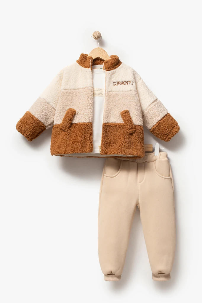 Welsoft Ceketli 3'lü Erkek Bebek Takım 8168 - KAHVERENGİ