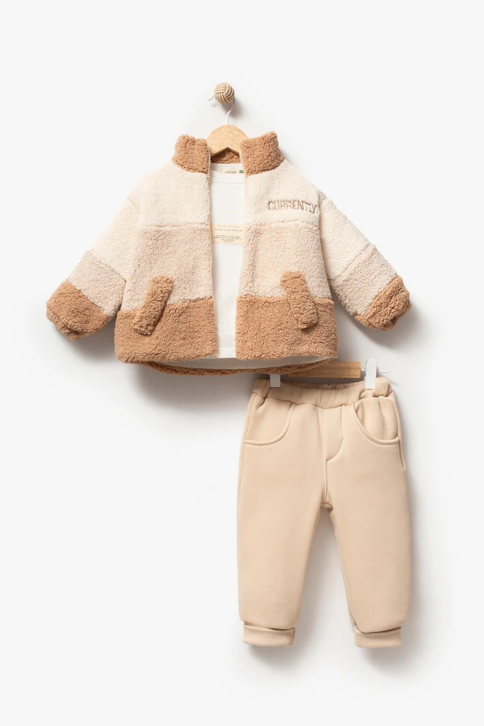 Welsoft Ceketli 3'lü Erkek Bebek Takım 8168 - VİZON