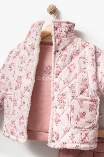 Çiçek Desenli 3’lü Bebek Takım 8170 - PEMBE