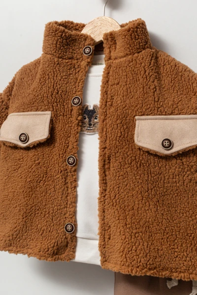 Peluş Mont 3'lü Bebek Takımı 8067 - KAHVERENGİ