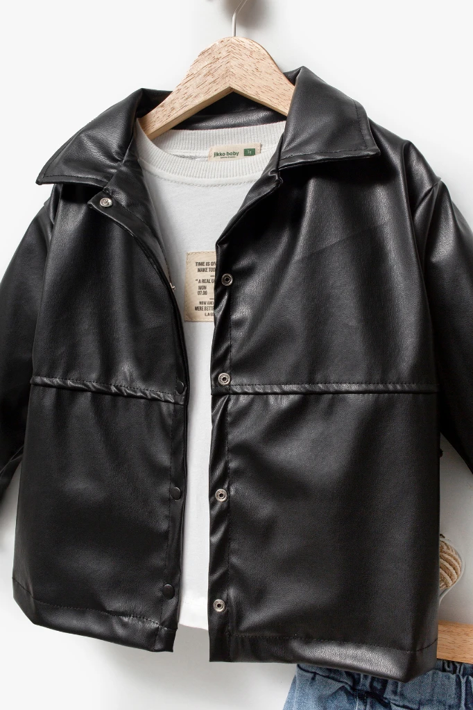 Deri Ceketli Bayramlık & Hediyelik 3'lü Erkek Çocuk Takımı 9089 - SİYAH