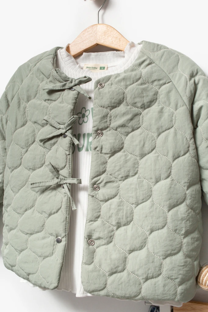 Fiyonk Detaylı Kapitone Montlu 3'lü Kız Çocuk Takımı 9088 - YEŞİL