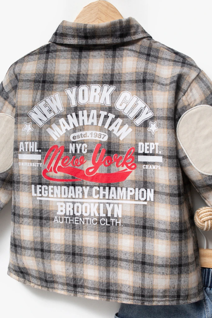 Sırt Baskılı Cep Detaylı 3'lü Erkek Çocuk Takımı 9090 - BEJ