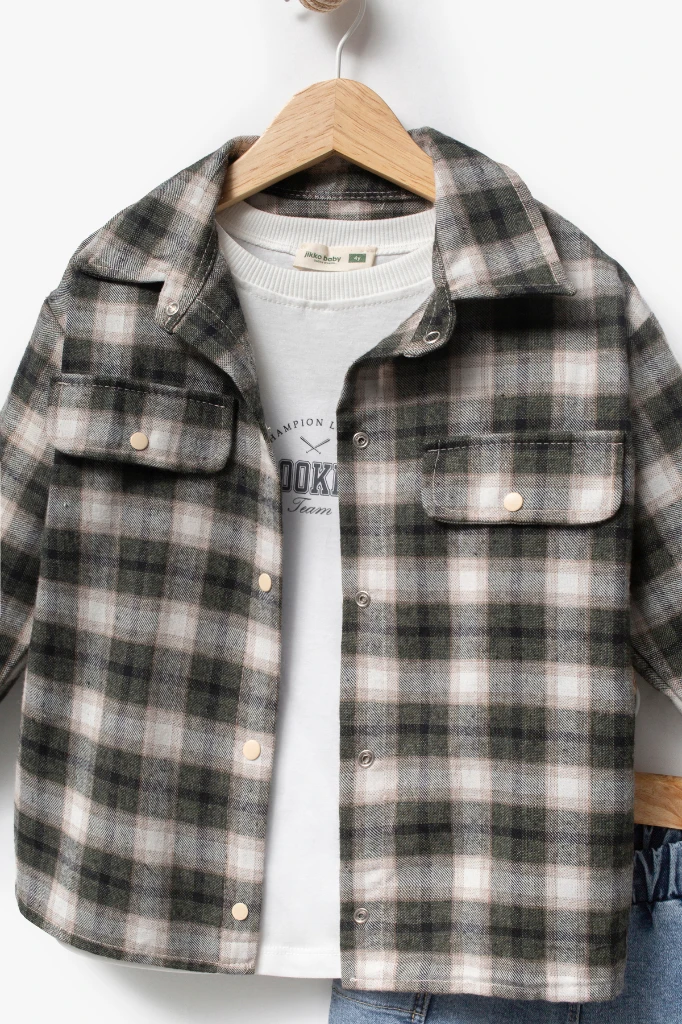 Sırt Baskılı Cep Detaylı 3'lü Erkek Çocuk Takımı 9090 - HAKİ