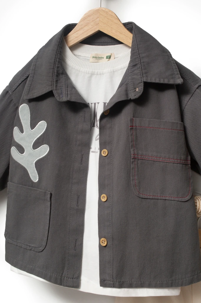 Bayramlık Nakış Detaylı Ceketli 3'lü Erkek Çocuk Takımı 9095 - ANTRASİT