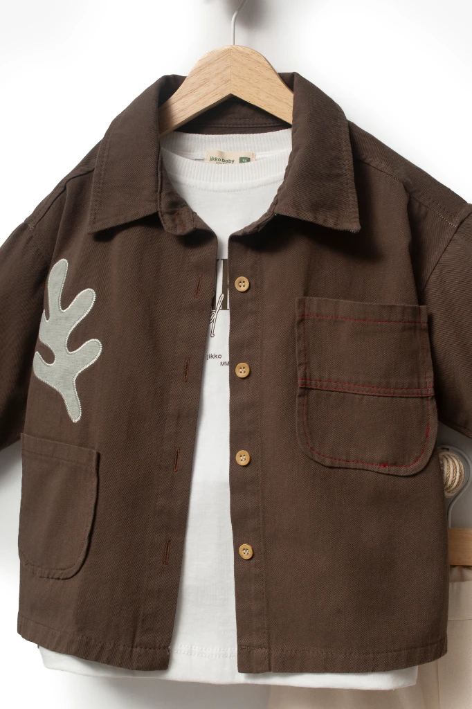 Bayramlık Nakış Detaylı Ceketli 3'lü Erkek Çocuk Takımı 9095 - KAHVERENGİ