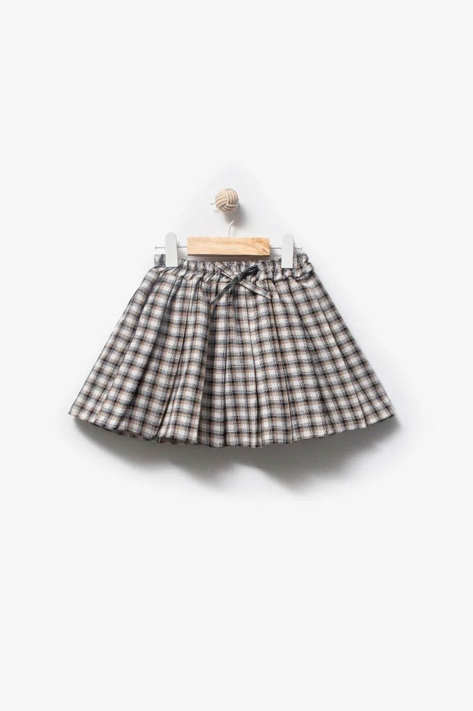 Ekose Etekli Külotlu Çoraplı & Yelekli Bayramlık Kız Bebek 4'lü Takım 9093 - HAKİ