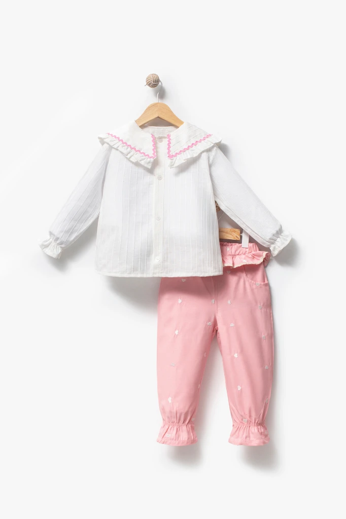 Su Taşı Yaka Detaylı Kız Bebek Alt Üst Takım 9092 - BEYAZ