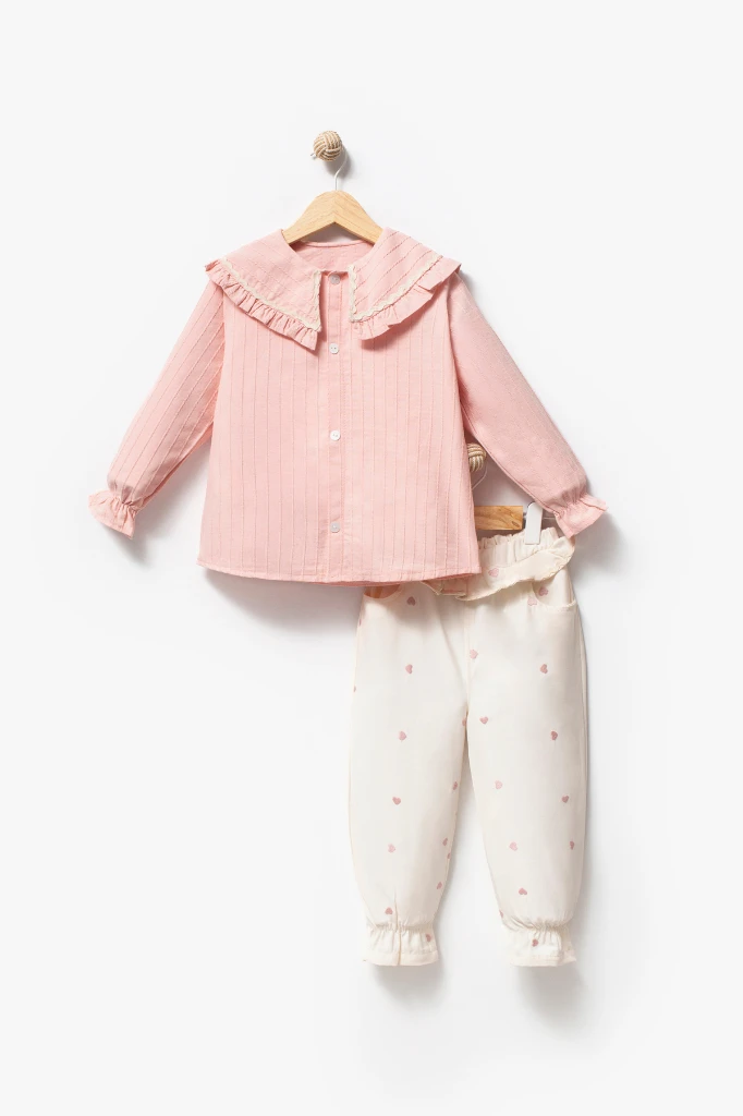 Su Taşı Yaka Detaylı Kız Bebek Alt Üst Takım 9092 - PEMBE
