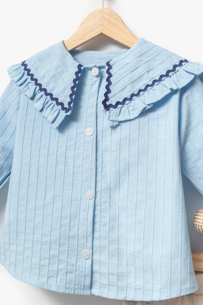 Su Taşı Yaka Detaylı Kız Bebek Alt Üst Takım 9092 - MAVİ