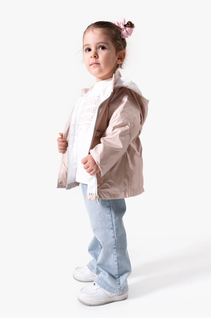 3'lü Kapüşonlu Kız Bebek Mont & Pantolon Bayramlık Takım 9083 - BEJ