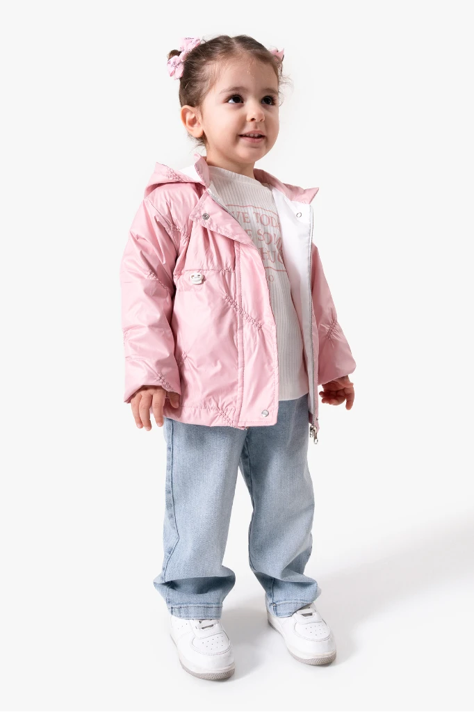 3'lü Kapüşonlu Kız Bebek Mont & Pantolon Bayramlık Takım 9083 - PEMBE