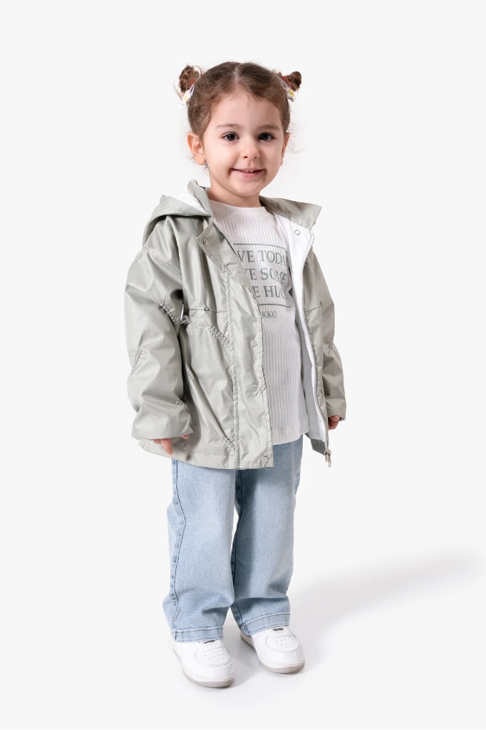 3'lü Kapüşonlu Kız Bebek Mont & Pantolon Bayramlık Takım 9083 - YEŞİL