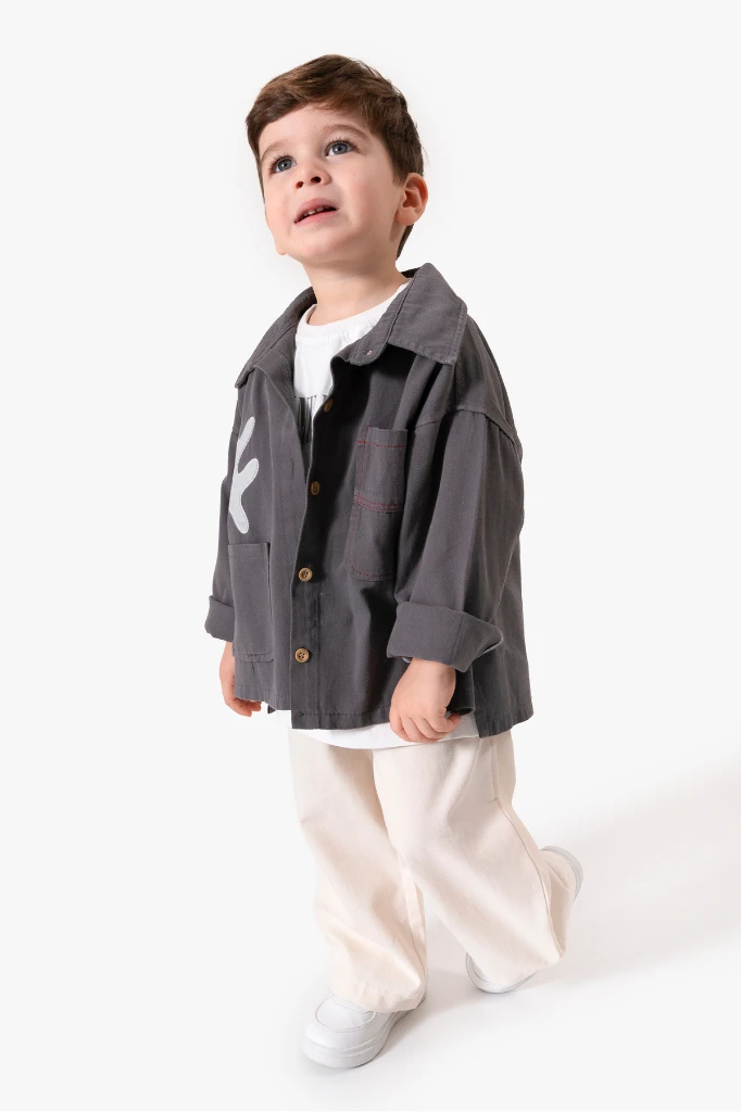 Bayramlık Nakış Detaylı Ceketli 3'lü Erkek Çocuk Takımı 9095 - ANTRASİT