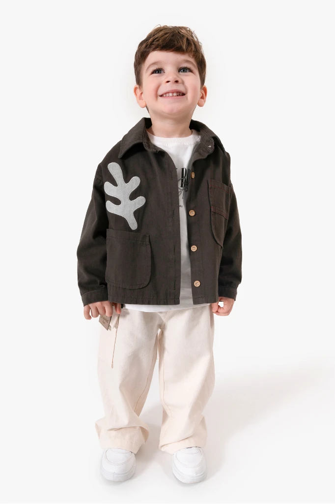 Bayramlık Nakış Detaylı Ceketli 3'lü Erkek Çocuk Takımı 9095 - HAKİ