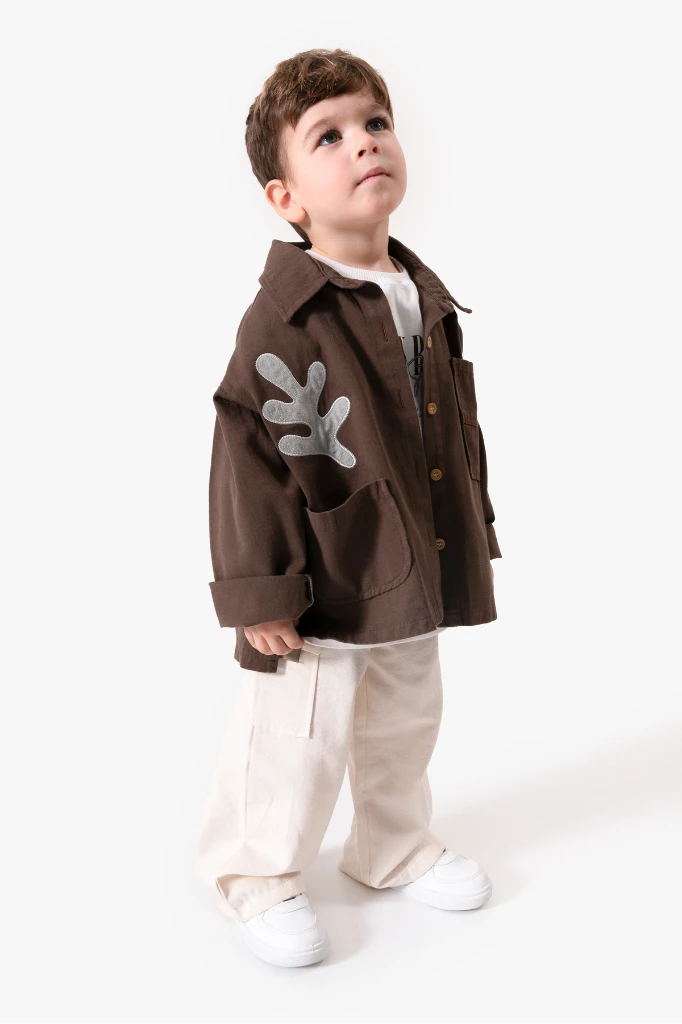 Bayramlık Nakış Detaylı Ceketli 3'lü Erkek Çocuk Takımı 9095 - KAHVERENGİ