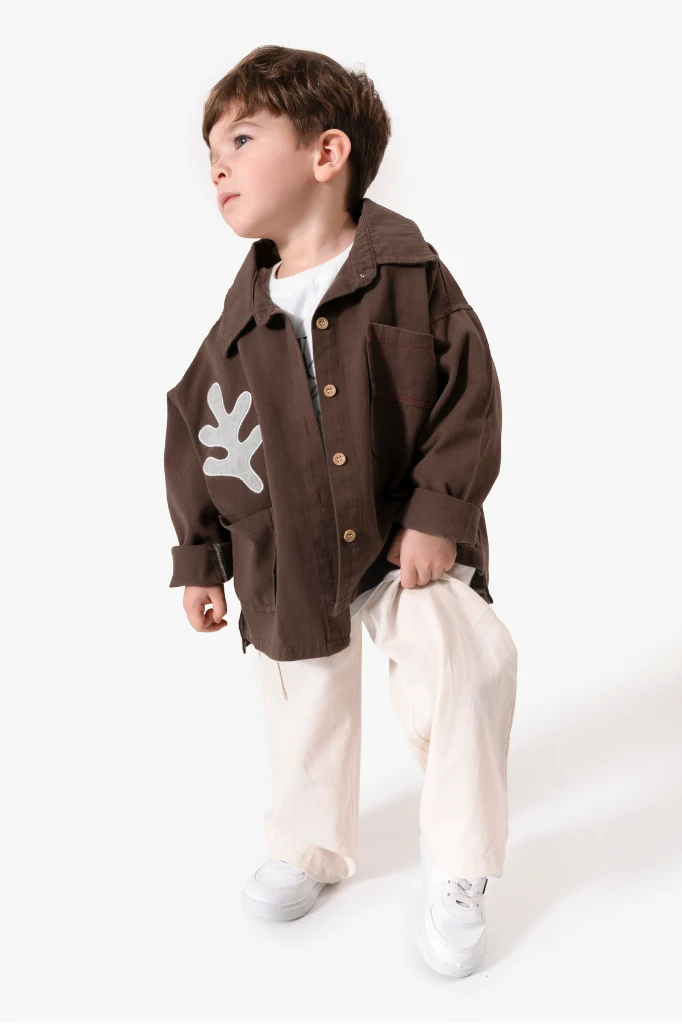 Bayramlık Nakış Detaylı Ceketli 3'lü Erkek Çocuk Takımı 9095 - KAHVERENGİ