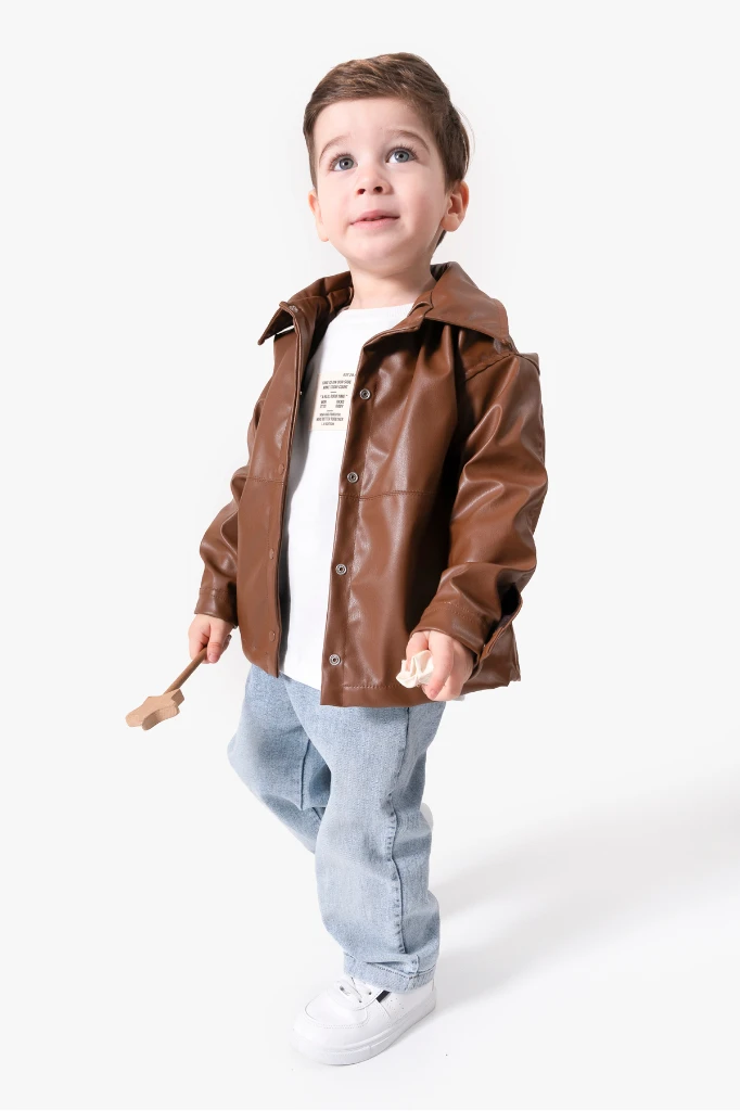 Deri Ceketli Bayramlık & Hediyelik 3'lü Erkek Çocuk Takımı 9089 - KAHVERENGİ