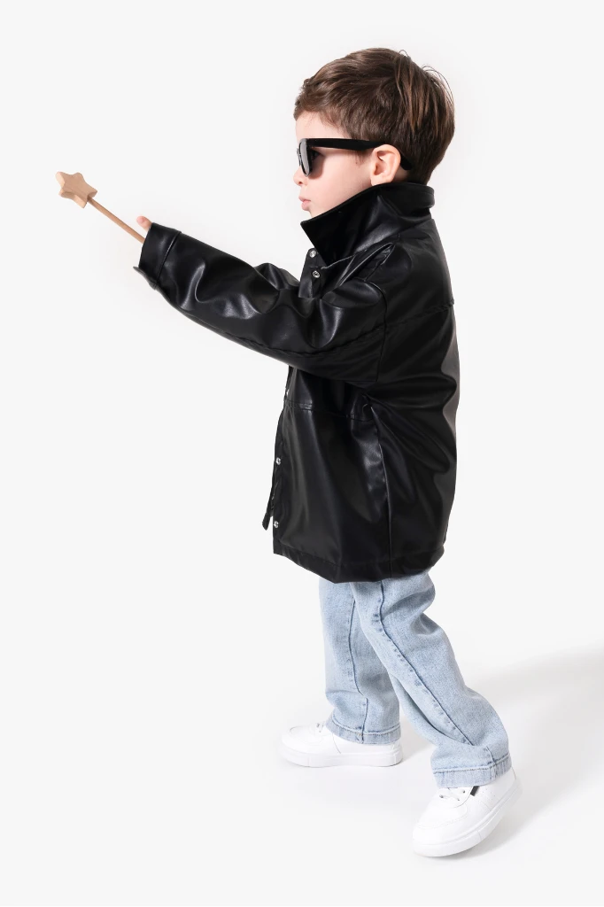 Deri Ceketli Bayramlık & Hediyelik 3'lü Erkek Çocuk Takımı 9089 - SİYAH