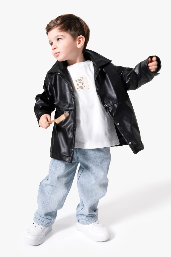 Deri Ceketli Bayramlık & Hediyelik 3'lü Erkek Çocuk Takımı 9089 - SİYAH
