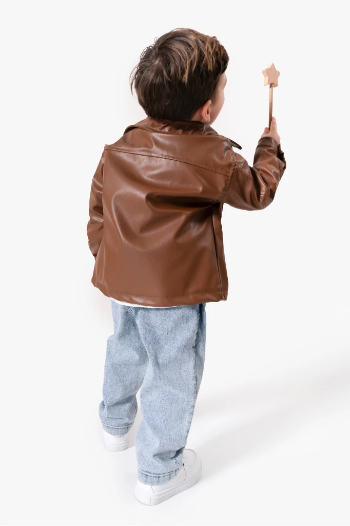 Deri Ceketli Bayramlık & Hediyelik 3'lü Erkek Çocuk Takımı 9089 - KAHVERENGİ