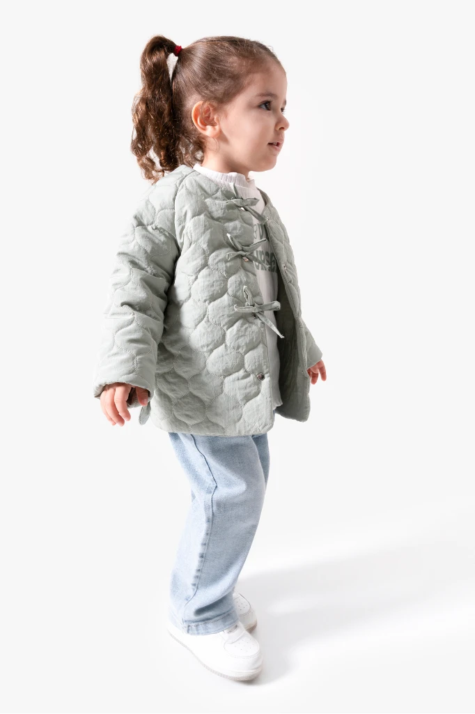 Fiyonk Detaylı Kapitone Montlu 3'lü Kız Çocuk Takımı 9088 - YEŞİL