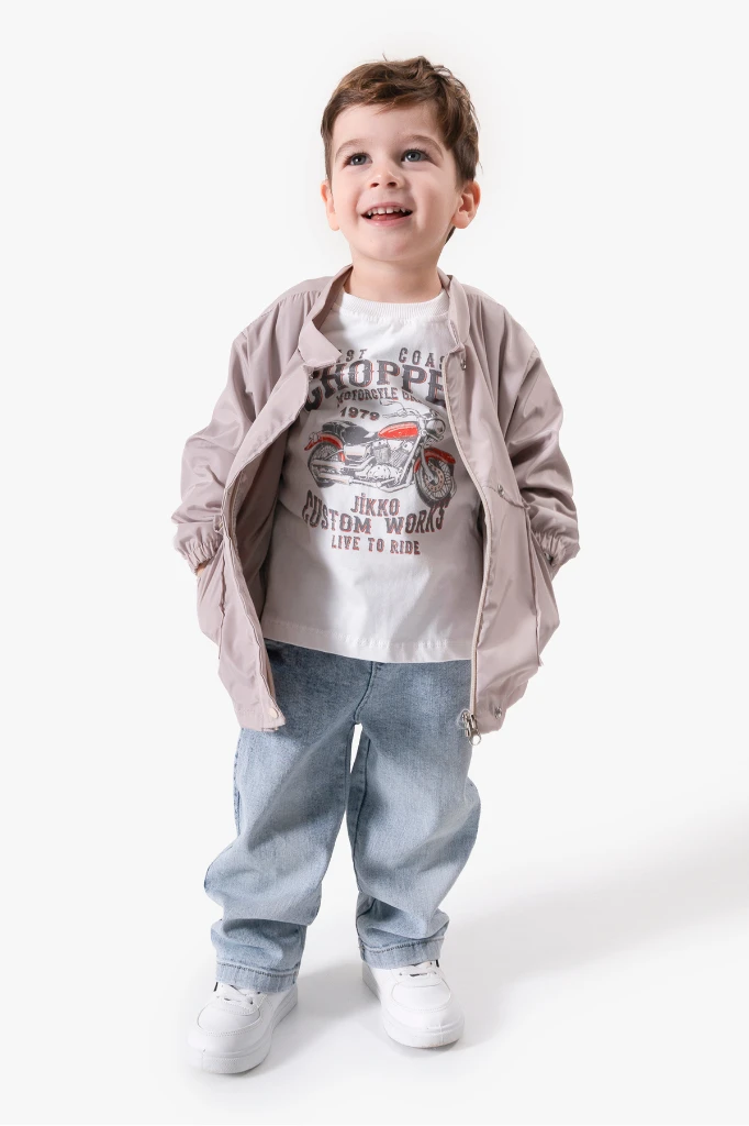 Motor Baskılı Erkek Bebek Günlük 3’lü Set 9087 - GRİ