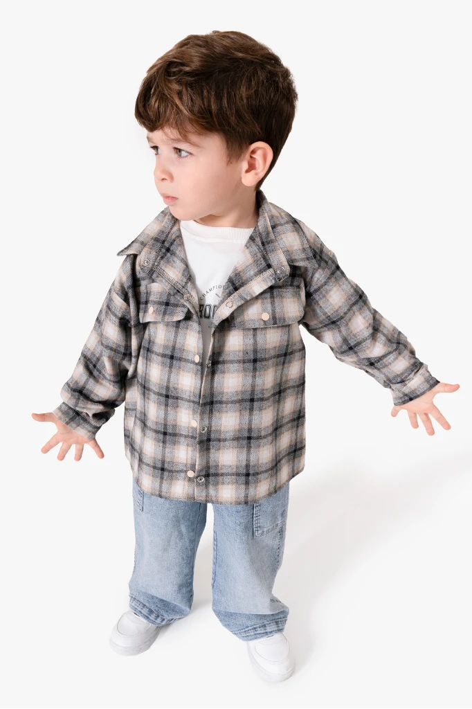 Sırt Baskılı Cep Detaylı 3'lü Erkek Çocuk Takımı 9090 - BEJ